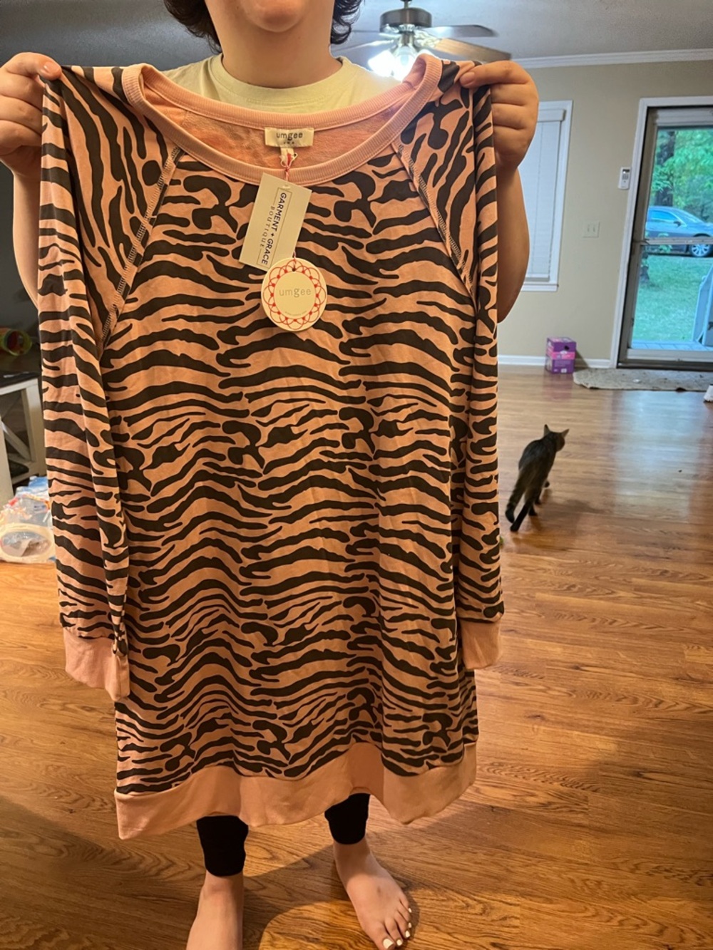 Umgee Pink and Black Zebra-Print Long Sleeve Tunic